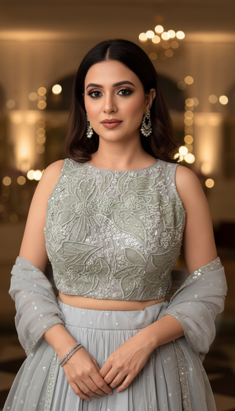 KANAYA Grey Embroidered Fusion Skirt - M