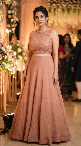 KANAYA Peach Embroidered Fusion Skirt - S