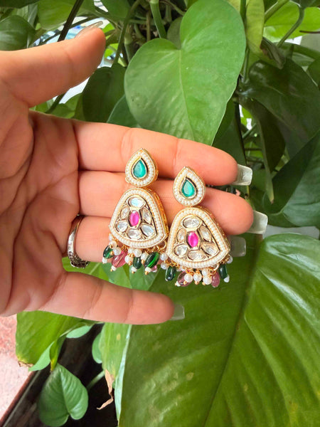MEERA Kundan Chandbali Earrings - Multi / Pearl
