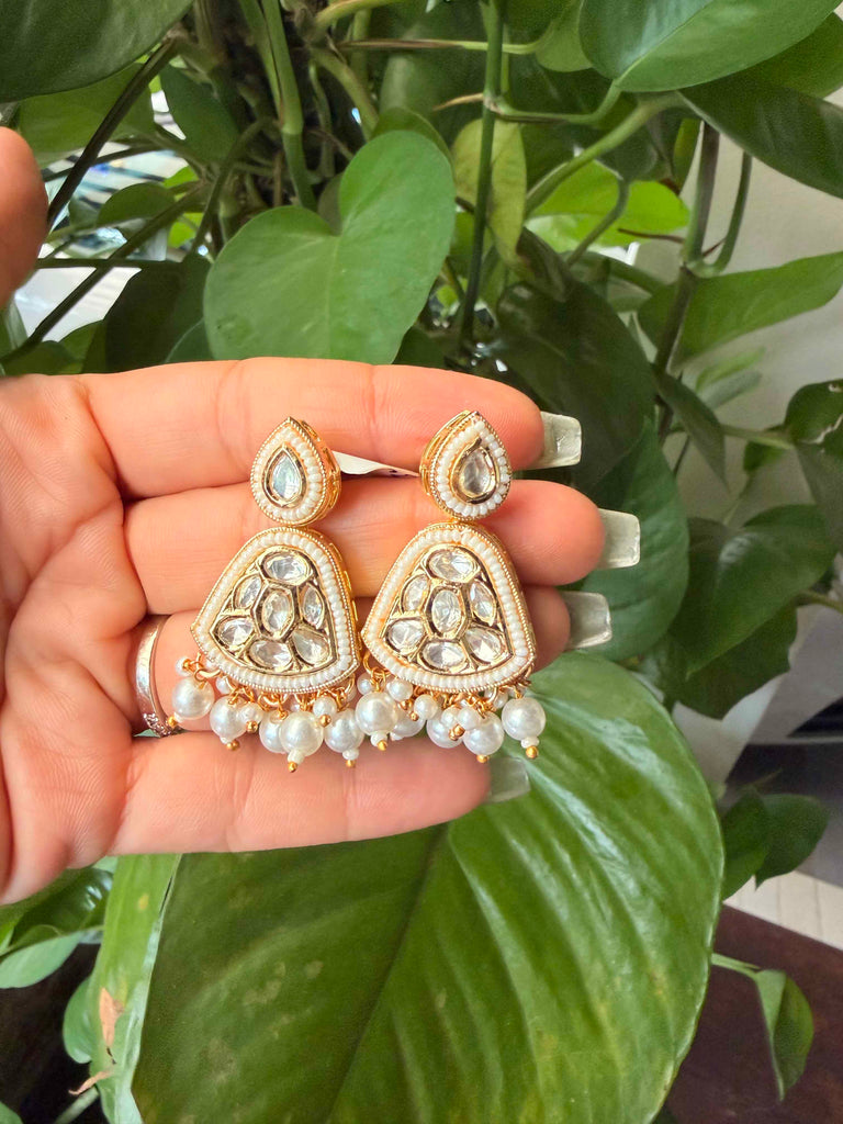 MEERA Kundan Chandbali Earrings - Multi / Pearl