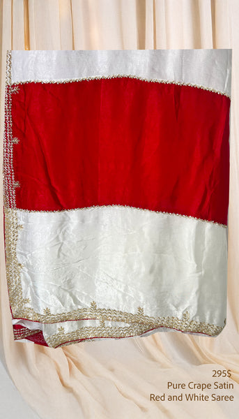 Red and White Pure Crepe Silk Saree