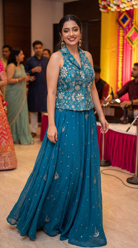 KANAYA Teal Blue Fusion Skirt - L