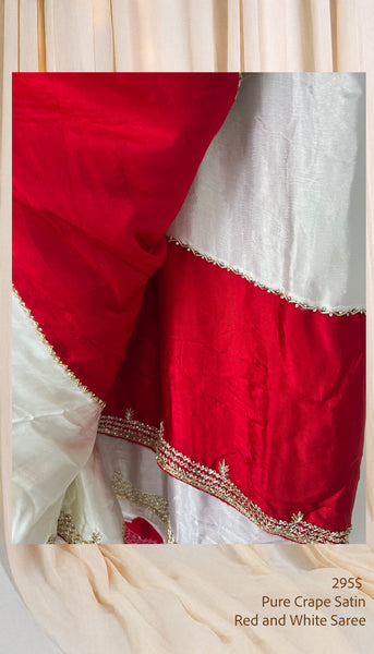 Red and White Pure Crepe Silk Saree