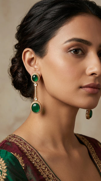 MEERA Drop Earrings x Green / Red / Cream