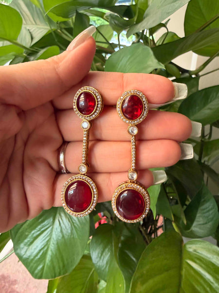 MEERA Drop Earrings x Green / Red / Cream