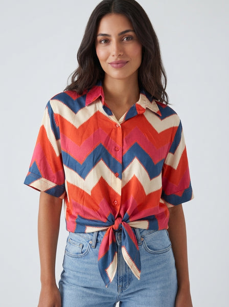 ZEN The Chevron Tie-Up Shirt - Mustard, Coral, Purple