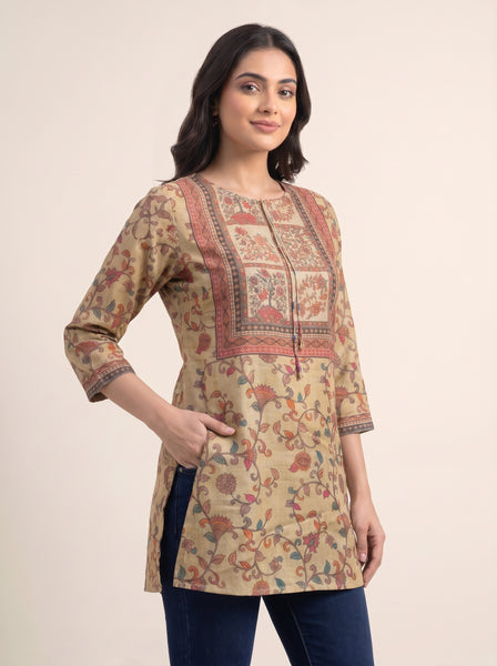KAYA Royal Beige Heritage Kurti - L/2XL