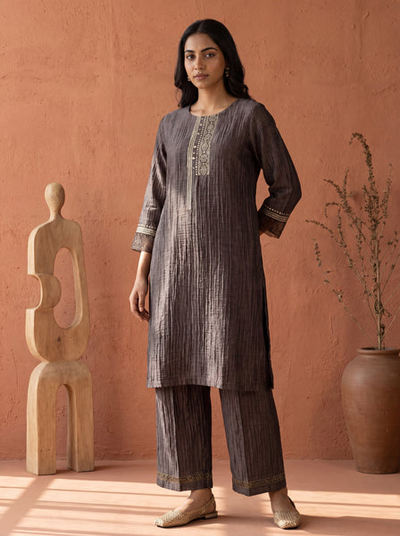 AUREVA Black Textured Linen Co-ord Set - M/3XL