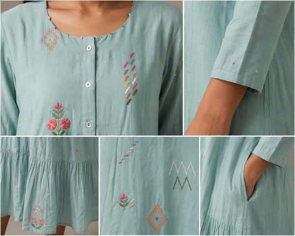 ALORA Mint Confetti Embroidered Midi Dress - L/XL