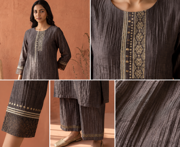 AUREVA Black Textured Linen Co-ord Set - M/3XL
