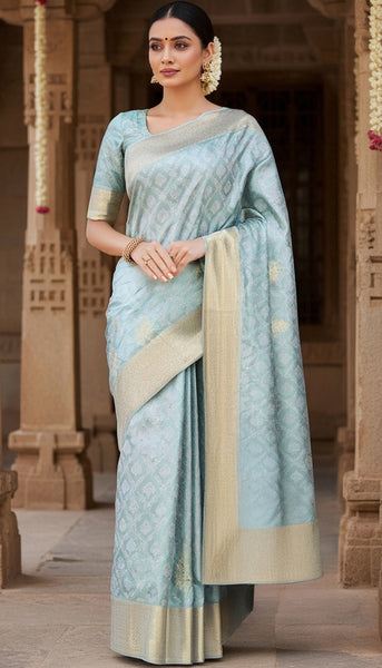 Ice Blue Pure Silk Saree