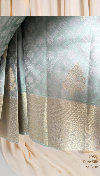 Ice Blue Pure Silk Saree