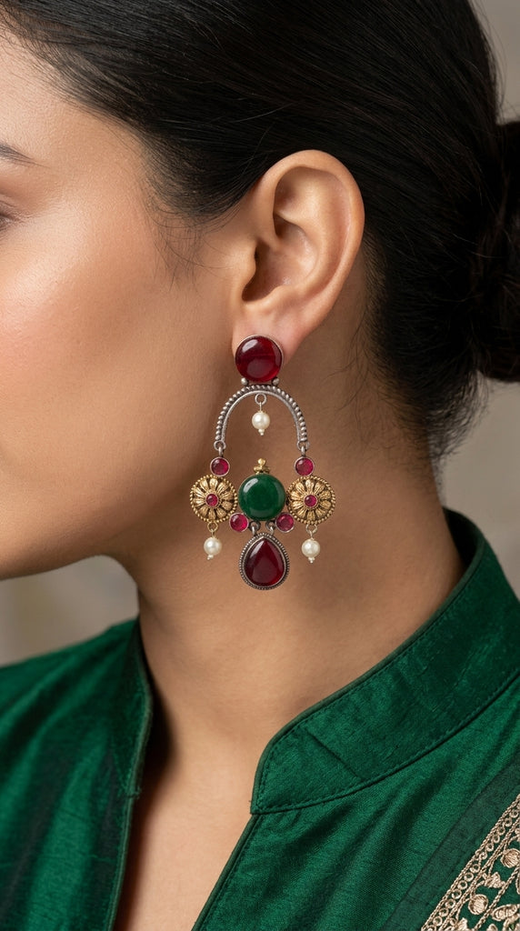 Multi-Coloured Oxidised Ethnic Drop Earrings
