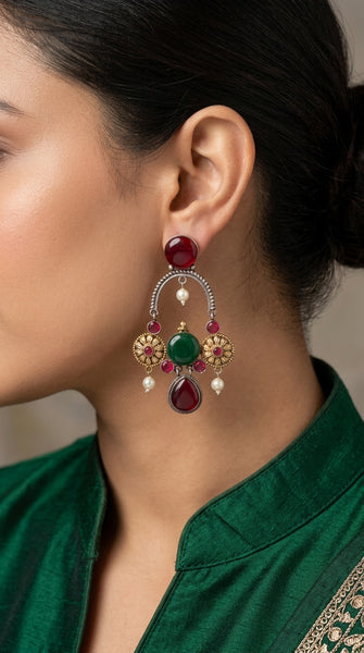 Multi-Coloured Oxidised Ethnic Drop Earrings
