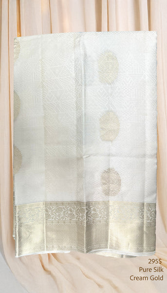 Cream Gold Pure Silk Saree