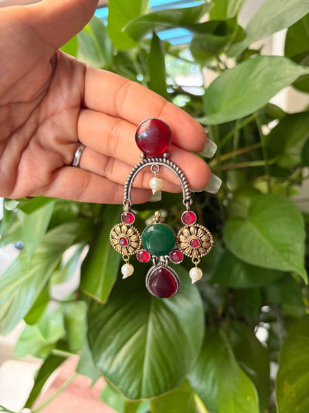 Multi-Coloured Oxidised Ethnic Drop Earrings
