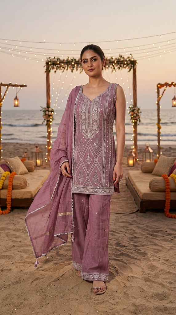 KANAYA Purple Fusion Embroidered Sharara Set - XL