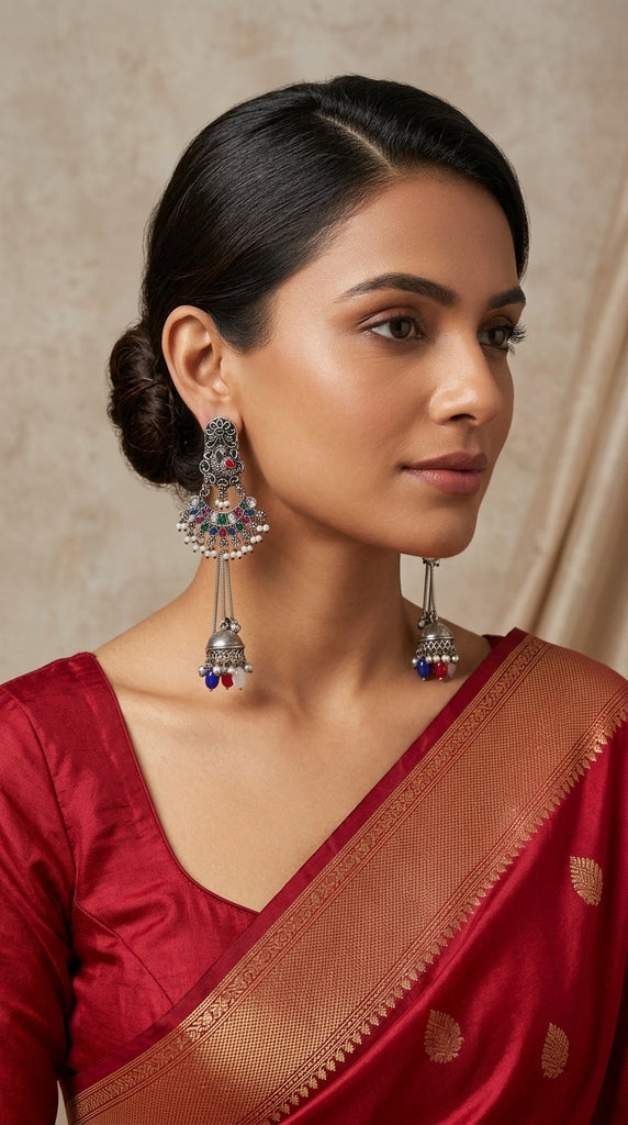 Oxidised Kashmiri Peacock Ethnic Drop Earrings
