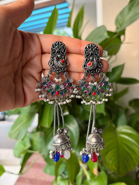 Oxidised Kashmiri Peacock Ethnic Drop Earrings