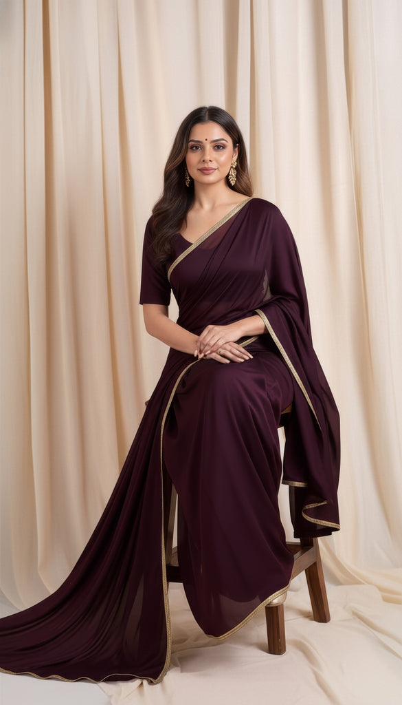 Brown Satin Georgette Saree