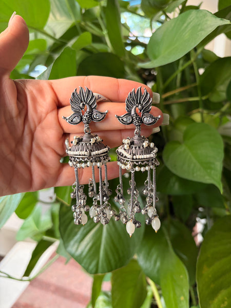 Oxidised Kashmiri Peacock Ethnic Drop Earrings