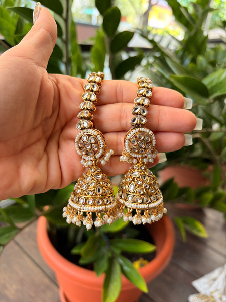 MEERA Kundan Jhumkis with Kaan Chain Earrings