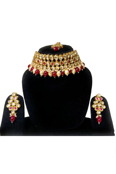 Grand Fine Kundan Rani Pink Choker Necklace Set