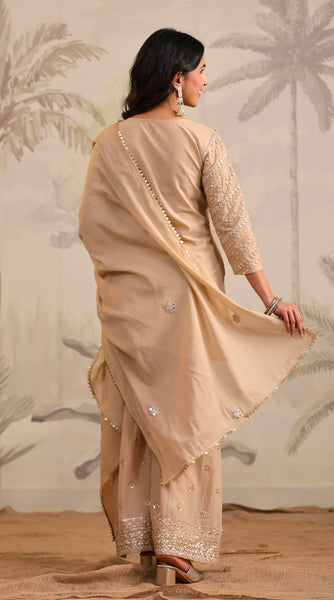 SHISHA Cotton Mulmul Beige Embroidered Gharara Set - L/XL/Xxl