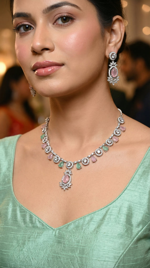 Mint and Pink AD Necklace Set