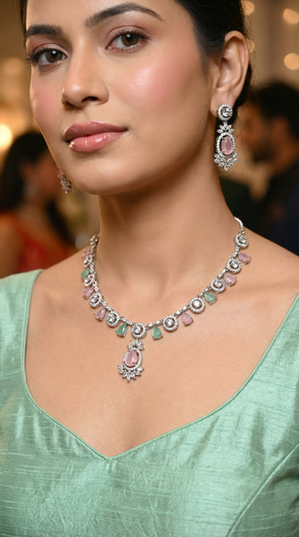 Mint and Pink AD Necklace Set