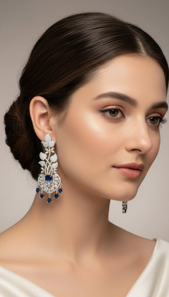 Navy Blue AD Earrings