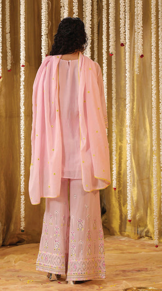 SHISHA Mulmul Baby Pink Embroidered Palazzo Set - L/XXL