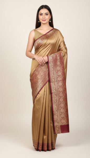 Beige Red Silk Saree