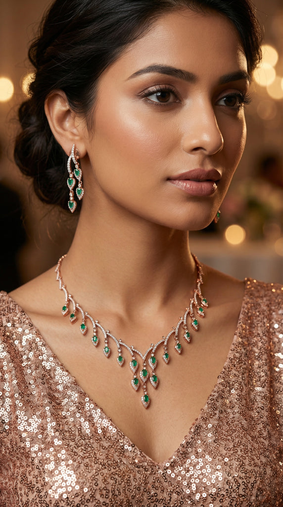 Leaf Droplets AD Necklace Set x 3 Shades