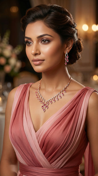 Leaf Droplets AD Necklace Set x 3 Shades