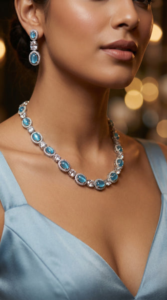 Sky Blue Stone AD Necklace Set
