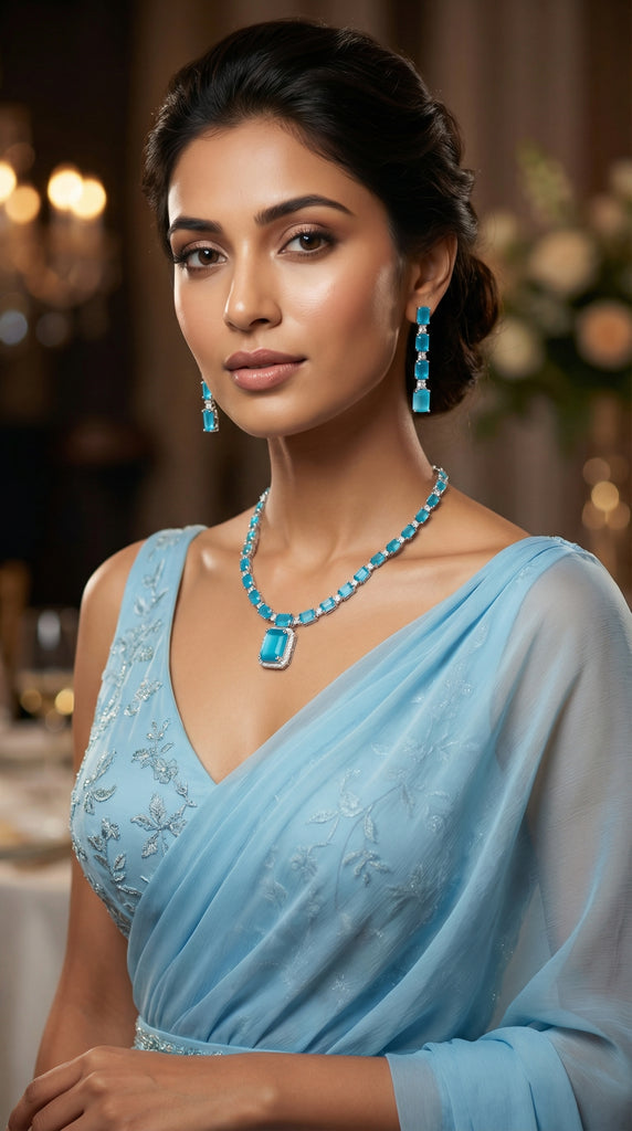 Sky Blue Drop AD Necklace Set