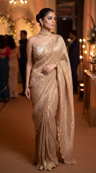 KANAYA Gold Ruffle Pre-Draped Saree