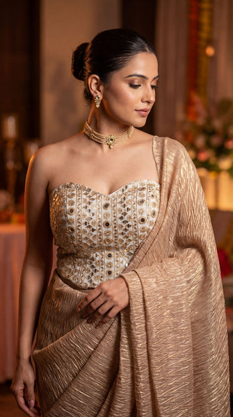 KANAYA Gold Ruffle Pre-Draped Saree