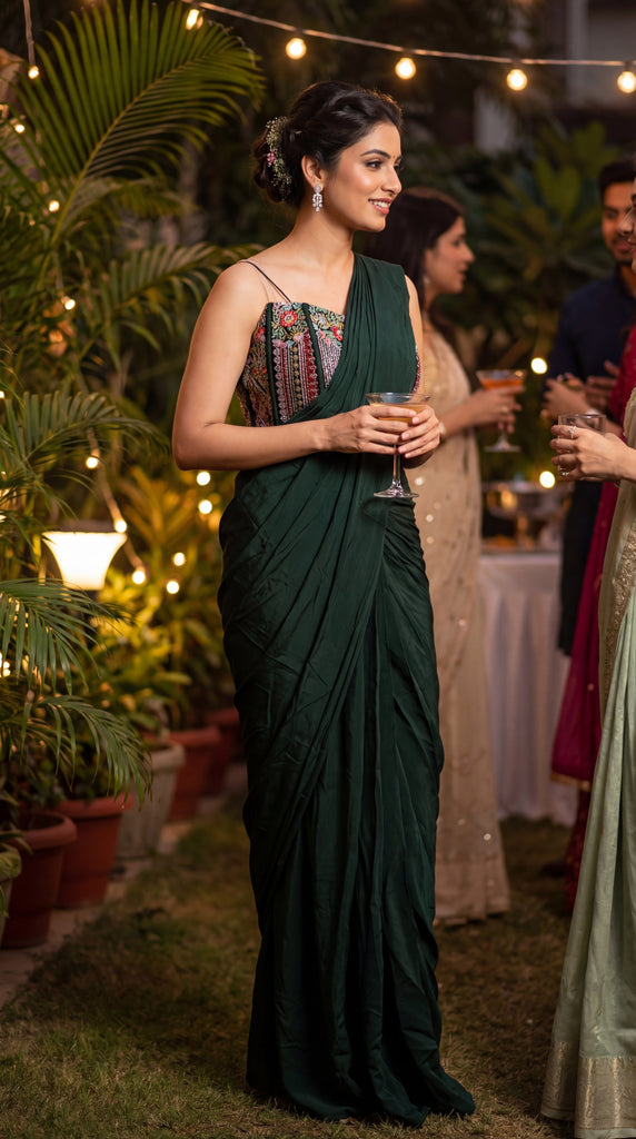 KANAYA Deep Green Pre-Draped Saree