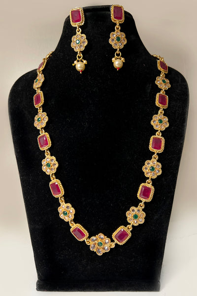 Long Gold Coloured Stone necklace set X 2 Shades