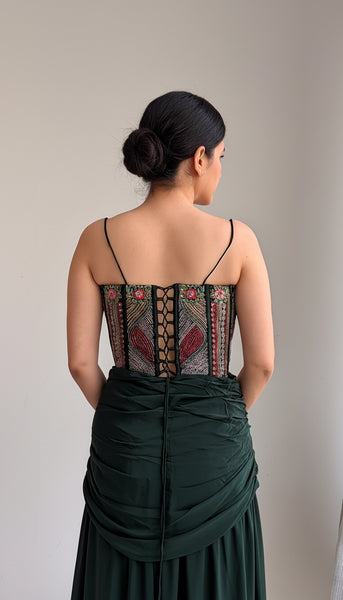 KANAYA Deep Green Pre-Draped Saree