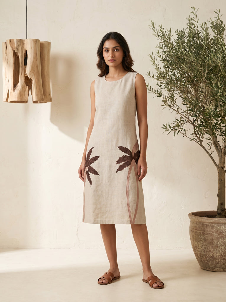 ALORA Desert Palm Pure Linen Midi Dress - M/L/XL