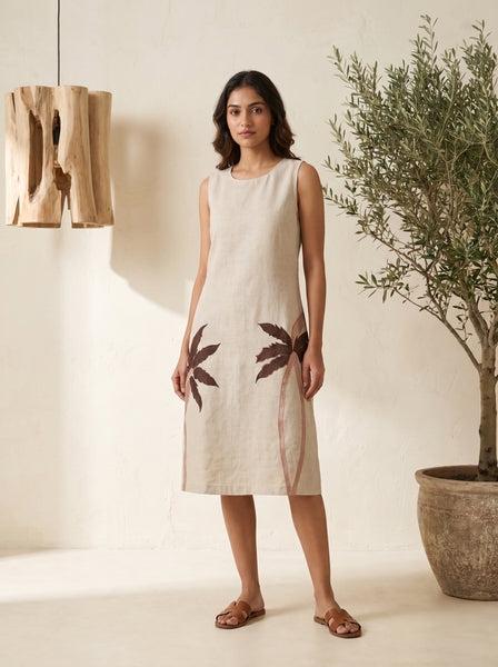 ALORA Desert Palm Pure Linen Midi Dress - M/L/XL