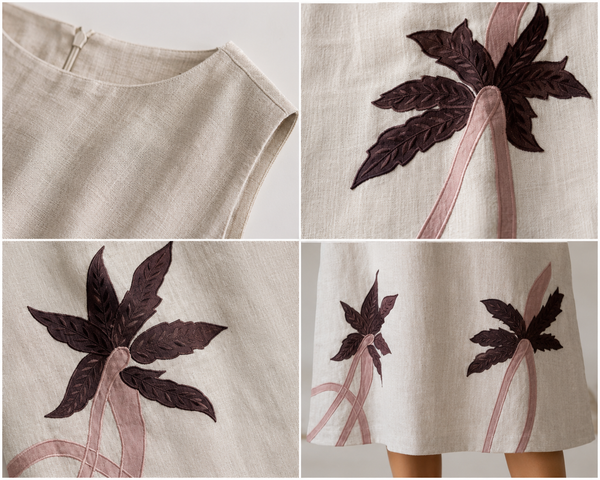 ALORA Desert Palm Pure Linen Midi Dress - M/L/XL