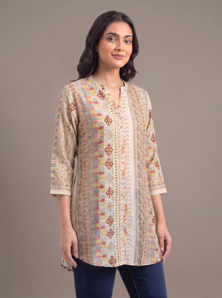 KAYA Beige Mosaic Printed Kurti - L/2XL/4XL