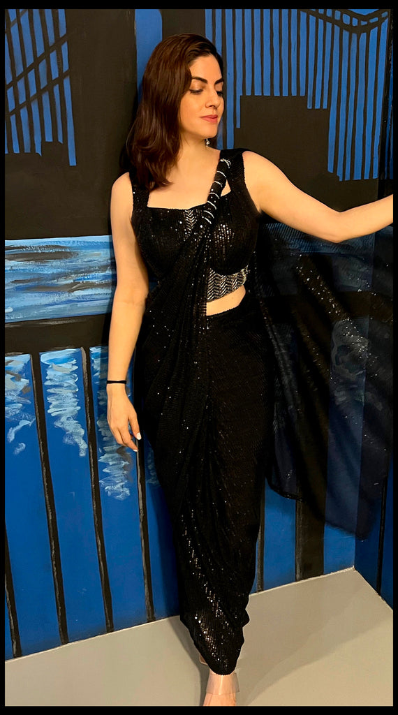 GLOW Back Sequin Pre-Draped Saree