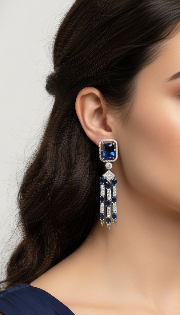 Navy Blue AD Earrings