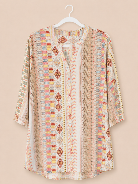 KAYA Beige Mosaic Printed Kurti - L/2XL/4XL