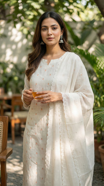 AMARA White Linen Embroidered Suit - XL